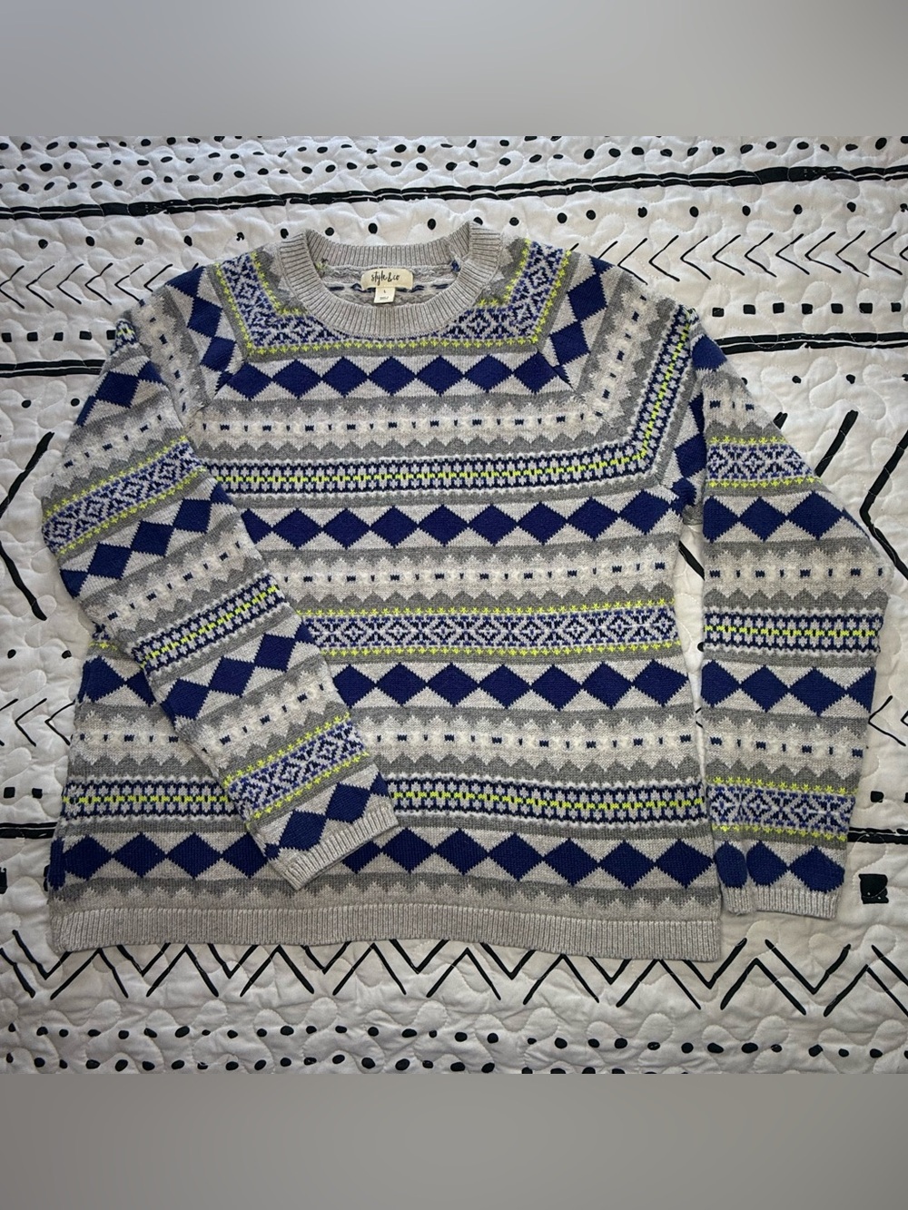 Style & Co. Gray and Navy Fair Isle Sweater